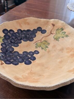 Bella Casa by Ganz Grape Motif Ceramic Bowl in Cream and Deep Purple